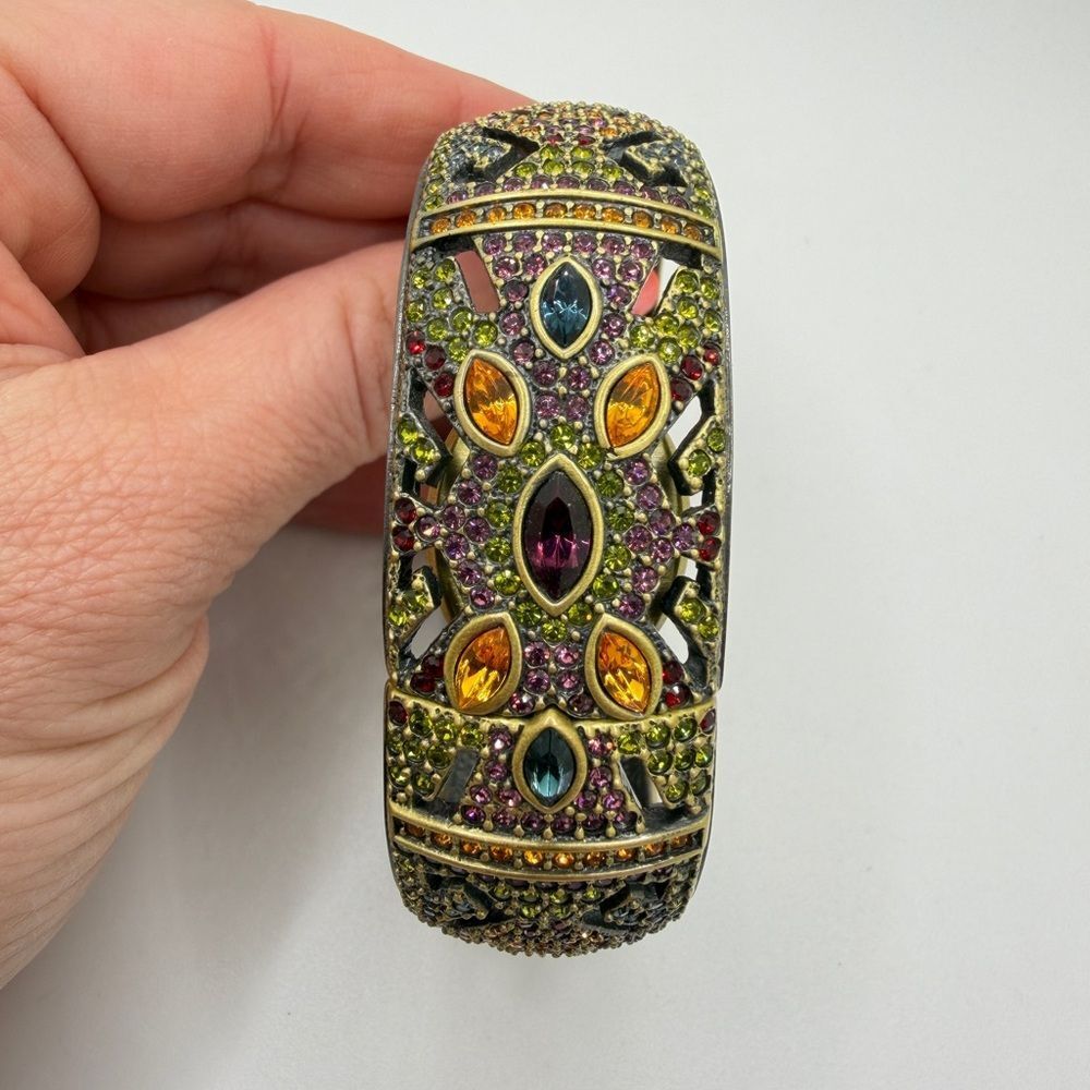 HeidiāDaus "Peekaboo" Watch hinged bracelet, crystal & bronze toned gold metal! - Picture 7 of 16